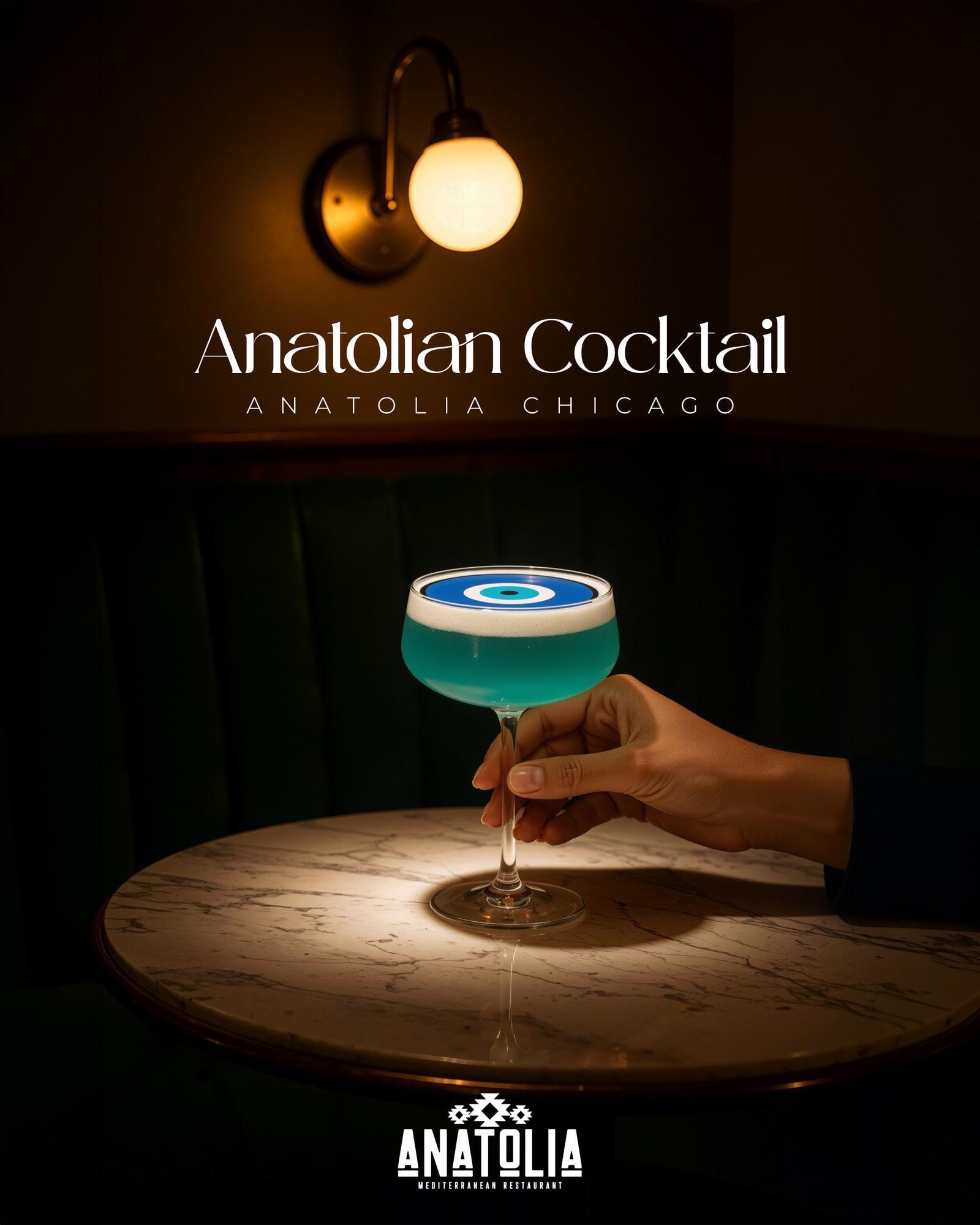 Anatolia Chicago cocktail design in a warmly lit restaurant.